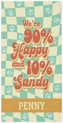 PGS 90% Happy 10% Sandy Retro Checkered Background White Sublimatable Dog Beach Towel, Teal/Orange/Yellow, 30 x 60-in