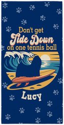 PGS Shih Tzu Tide Down Surfing Dog Breed Silhouettes White Sublimatable Dog Beach Towel, Blue/Orange/Yellow, 30 x 60-in