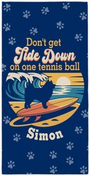 PGS Pomeranian Tide Down Surfing Dog Breed Silhouettes White Sublimatable Dog Beach Towel, Blue/Orange/Yellow, 30 x 60-in