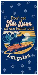 PGS German Shepherd Tide Down Surfing Dog Breed Silhouettes White Sublimatable Dog Beach Towel, Blue/Orange/Yellow, 30 x 60-in