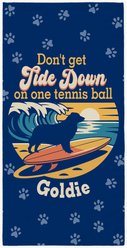 PGS Golden Retriever Tide Down Surfing Dog Breed Silhouettes White Sublimatable Dog Beach Towel, Blue/Orange/Yellow, 30 x 60-in