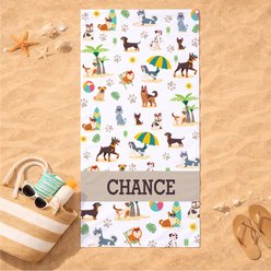 PGS Dogs with Sunglasses Pattern White Sublimatable Dog Beach Towel, White/Yellow/Brown/Blue/Green/Orange, 30 x 60-in slide 2 of 3