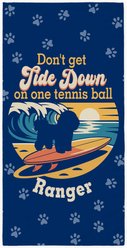 PGS Bichon Frise Tide Down Surfing Dog Breed Silhouettes White Sublimatable Dog Beach Towel, Blue/Orange/Yellow, 30 x 60-in