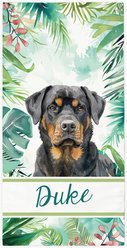 PGS Rottweiler Palm Background Watercolor Dog Breeds White Sublimatable Dog Beach Towel, Teal/White/Brown/Green/Pink, 30 x 60-in