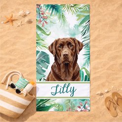 PGS Chocolate Lab Palm Background Watercolor Dog Breeds White Sublimatable Dog Beach Towel, Teal/White/Brown/Green/Pink, 30 x 60-in slide 2 of 3