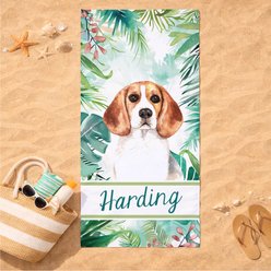 PGS Beagle Palm Background Watercolor Dog Breeds White Sublimatable Dog Beach Towel, Teal/White/Brown/Green/Pink, 30 x 60-in slide 2 of 3