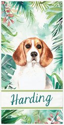 PGS Beagle Palm Background Watercolor Dog Breeds White Sublimatable Dog Beach Towel, Teal/White/Brown/Green/Pink, 30 x 60-in