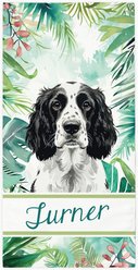PGS Black Springer Spaniel Palm Background Watercolor Dog Breeds White Sublimatable Dog Beach Towel, Teal/White/Brown/Green/Pink, 30 x 60-in