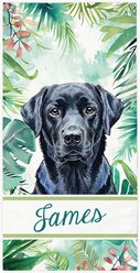 PGS Black Labrador Palm Background Watercolor Dog Breeds White Sublimatable Dog Beach Towel, Teal/White/Brown/Green/Pink, 30 x 60-in