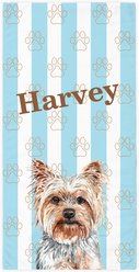 PGS Yorkie Watercolor Dogs with Brown Paw Outlines on Stripes White Sublimatable Dog Beach Towel, Teal/White/Brown, 30 x 60-in slide 1 of 3