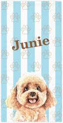 PGS Poodle Watercolor Dogs with Brown Paw Outlines on Stripes White Sublimatable Dog Beach Towel, Teal/White/Brown, 30 x 60-in