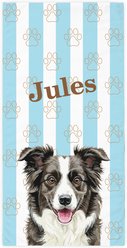PGS Border Collie Watercolor Dogs with Brown Paw Outlines on Stripes White Sublimatable Dog Beach Towel, Teal/White/Brown, 30 x 60-in slide 1 of 3