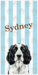 PGS Black Springer Spaniel Watercolor Dogs with Brown Paw Outlines on Stripes White Sublimatable Dog Beach Towel, Teal/White/Brown, 30 x 60-in slide 1 of 3