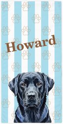 PGS Black Labrador Watercolor Dogs with Brown Paw Outlines on Stripes White Sublimatable Dog Beach Towel, Teal/White/Brown, 30 x 60-in