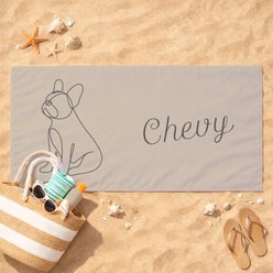 PGS French Bulldog Cashmere Script Name with Pet Doodle & Background Color White Sublimatable Dog Beach Towel, 30 x 60-in slide 2 of 4