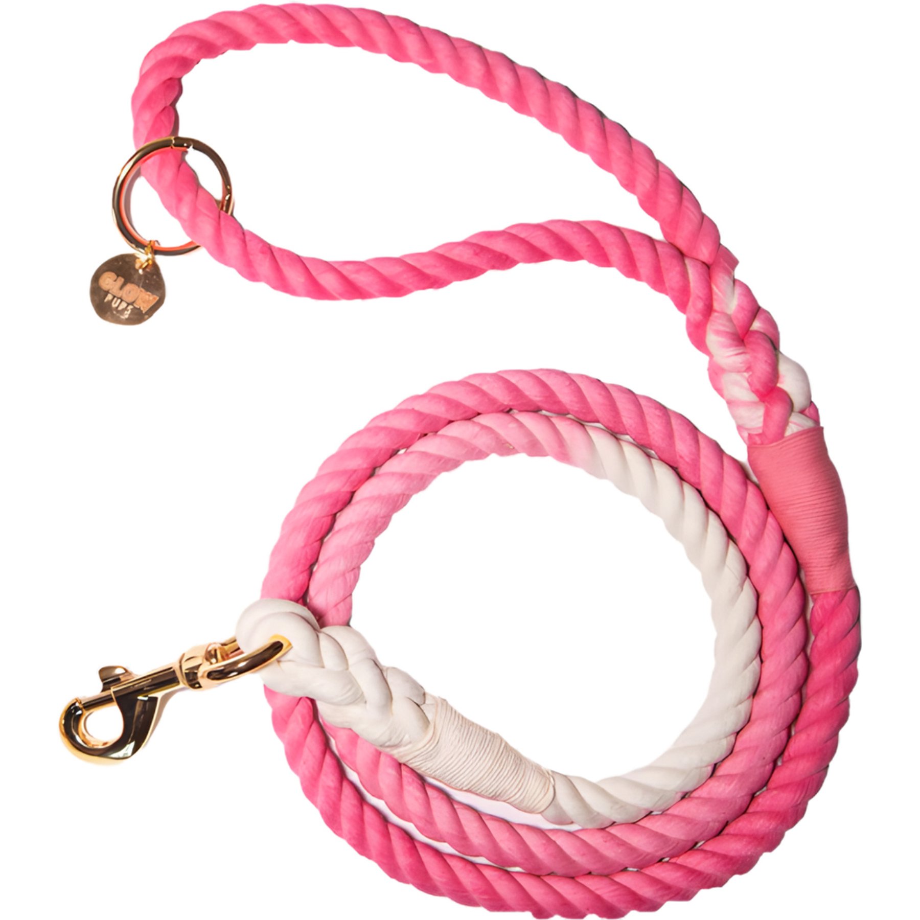 Glow Pups Rope Dog Leash, Pink & White, 5-ft