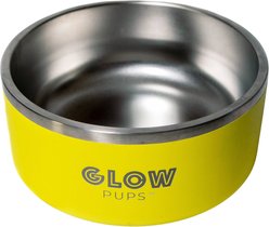 Glow Pups Vacuum Insulated Stainless Steel Dog Bowl, Yellow, 64-oz