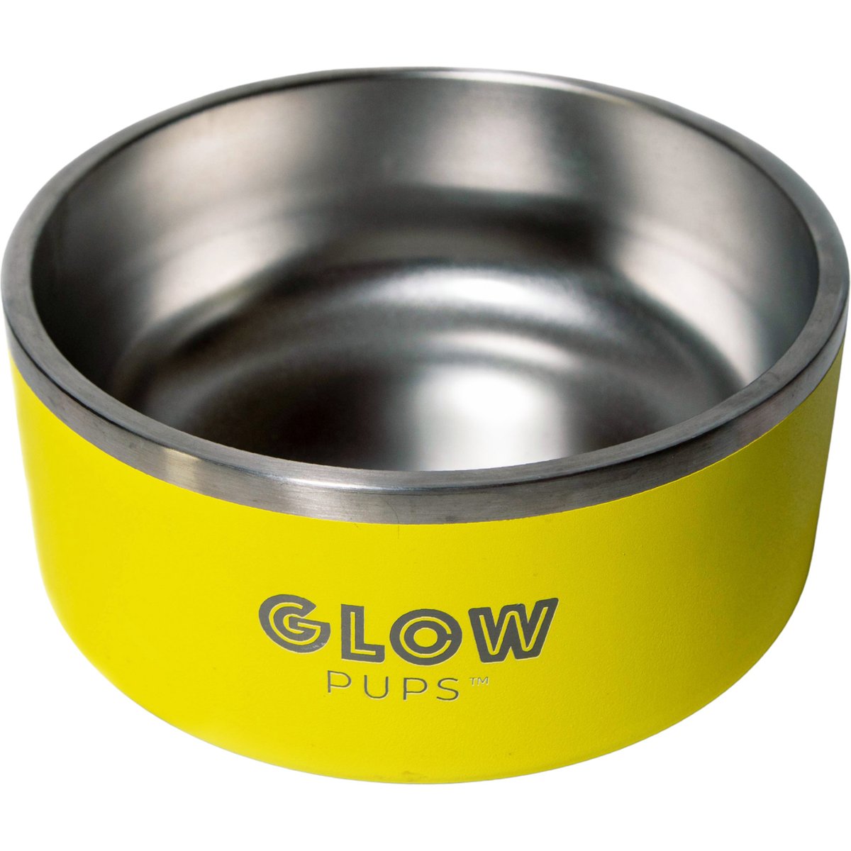 Glow Pups Vacuum Insulated Stainless Steel Dog Bowl, Yellow, 64-oz