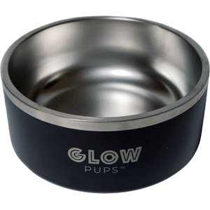 Glow Pups Vacuum Insulated Stainless Steel Dog Bowl, Black, 32-oz
