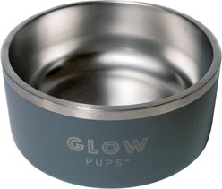 Glow Pups Vacuum Insulated Stainless Steel Dog Bowl, Grey, 32-oz