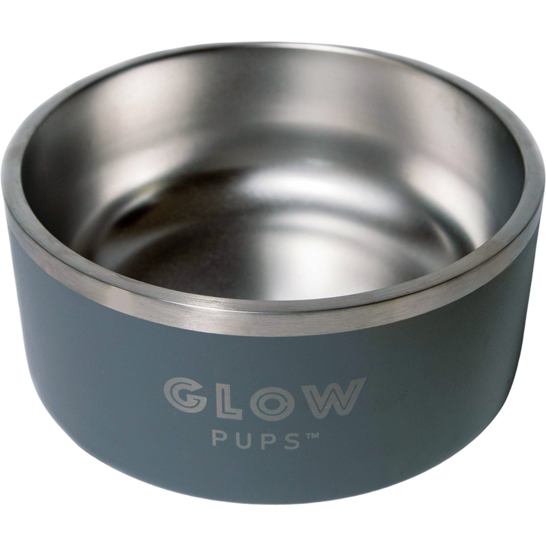 Glow Pups Vacuum Insulated Stainless Steel Dog Bowl, Grey, 32-oz