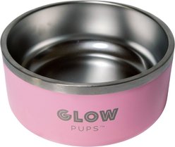 Glow Pups Vacuum Insulated Stainless Steel Dog Bowl, Light Pink, 32-oz