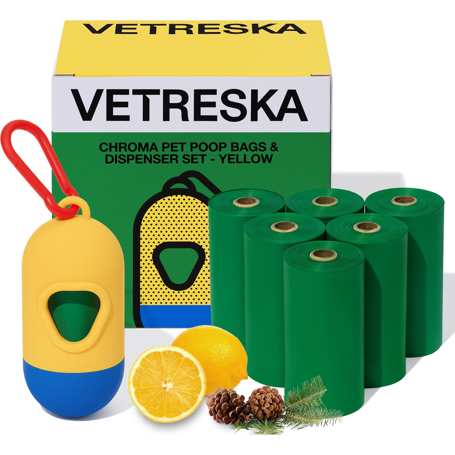 VETRESKA Chroma Dog Poop Bags & Dispenser Set, Yellow, 105 count