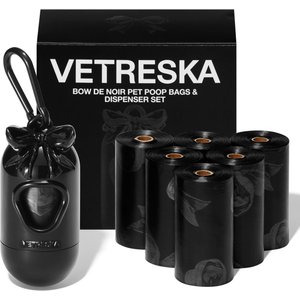 VETRESKA Bow De Noir Dog Poop Bags & Dispenser Set, 105 count