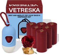 VETRESKA Mist & Merlot Dog Poop Bags & Dispenser Set, 105 count