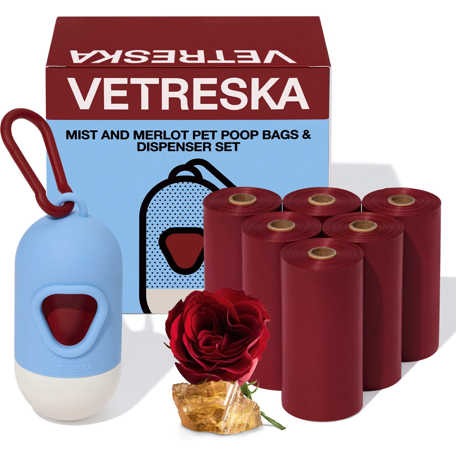 VETRESKA Mist & Merlot Dog Poop Bags & Dispenser Set, 105 count