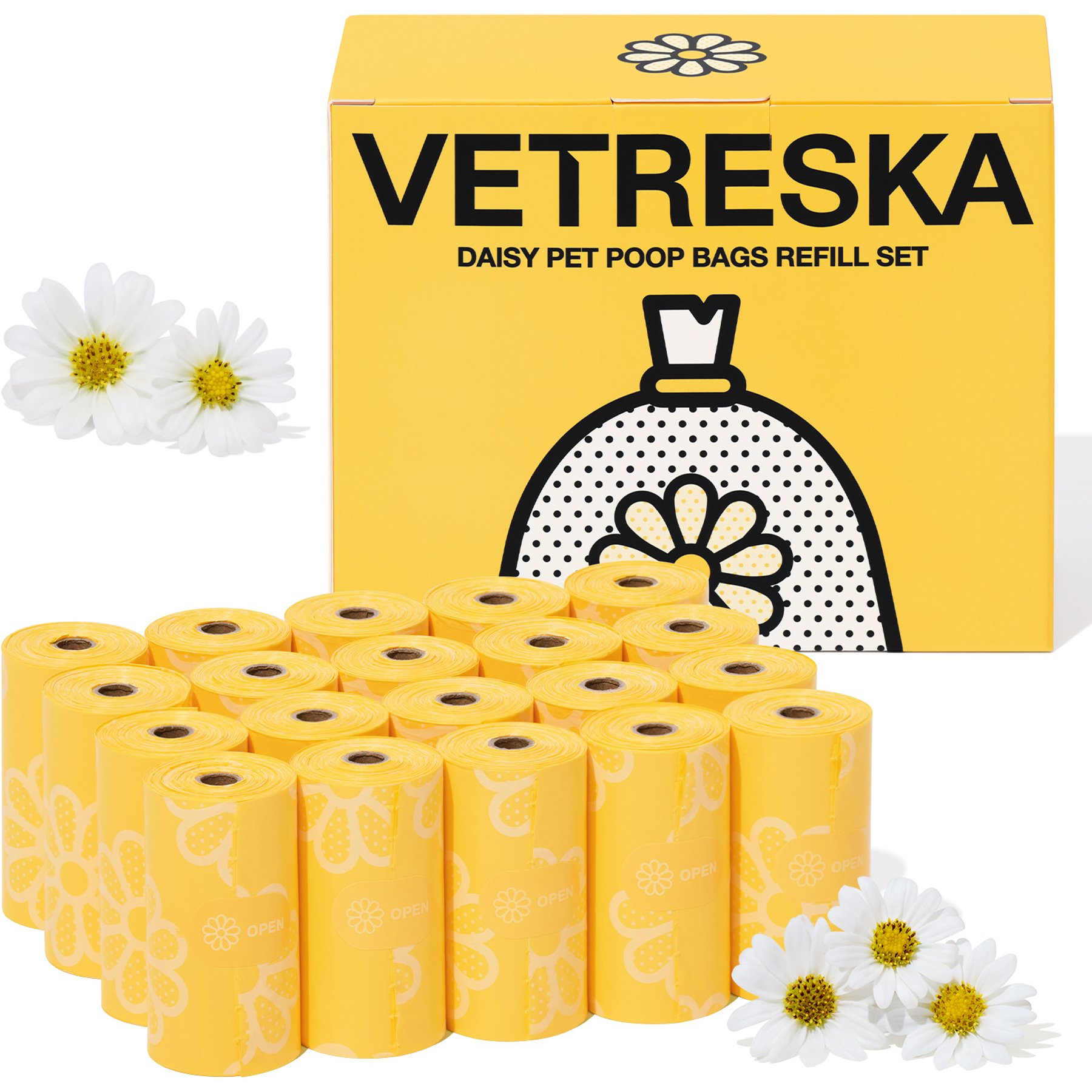 VETRESKA Daisy Dog Poop Bags Refill Set, 300 count