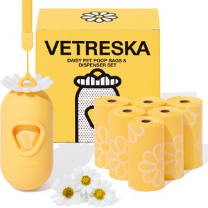 VETRESKA Daisy Dog Poop Bags & Dispenser Set, 105 count