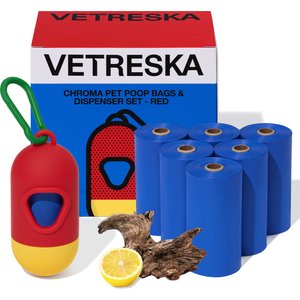 VETRESKA Chroma Dog Poop Bags & Dispenser Set, Red, 105 count