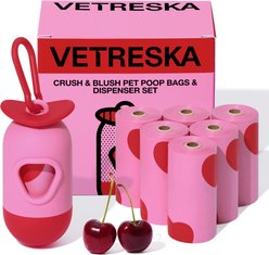 VETRESKA Crush & Blush Dog Poop Bags & Dispenser Set, 105 count