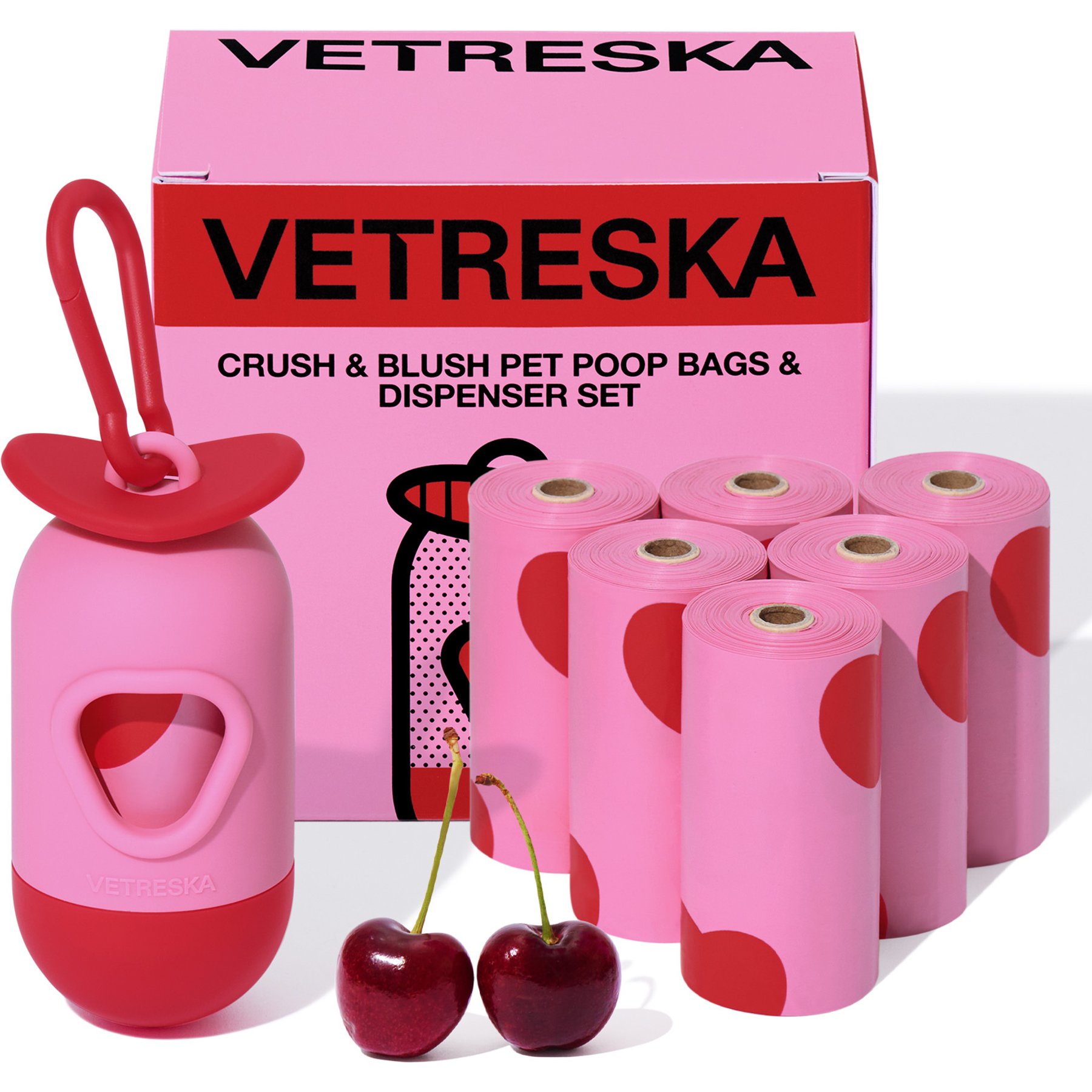 VETRESKA Crush & Blush Dog Poop Bags & Dispenser Set, 105 count
