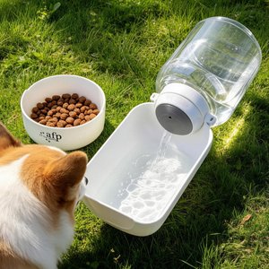 allforpaws Lifestyle Mess Free Portable Drink & Food Dog Bottle, White, 9.1 x 4.9 x 4.9-in