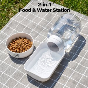 allforpaws Lifestyle Mess Free Portable Drink & Food Dog Bottle, White, 9.1 x 4.9 x 4.9-in