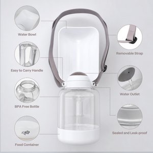 allforpaws Lifestyle Mess Free Portable Drink & Food Dog Bottle, White, 9.1 x 4.9 x 4.9-in