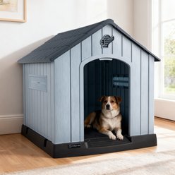 LEMBERI Sturdy Indoor & Outdoor Waterproof Plastic Dog House, Gray, 40 x 37.2 x 40-in