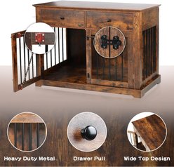 LEMBERI Decorative Wooden Furniture End Table Indoor Hard Sided Dog Crate with Storage Drawers, 44.5 x 23.6 x 34.5-in, Brown slide 2 of 7