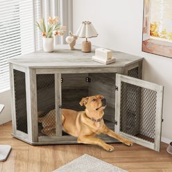LEMBERI Corner Furniture Style Dog Crate, Grey, 52 inch slide 2 of 8