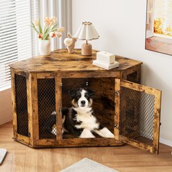 LEMBERI Corner Furniture Style Dog Crate, Brown, 52 inch