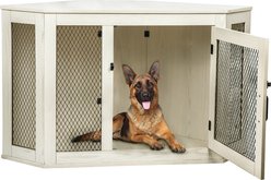 LEMBERI Corner Furniture Style Dog Crate, White, 52 inch slide 2 of 8