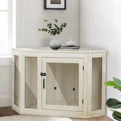 LEMBERI Corner Furniture Style Dog Crate, White, 52 inch slide 1 of 8