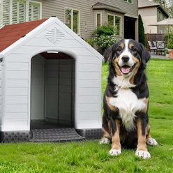 LEMBERI Durable Waterproof Plastic Insulated Dog House, Brown, 42 x 38 x 39-in