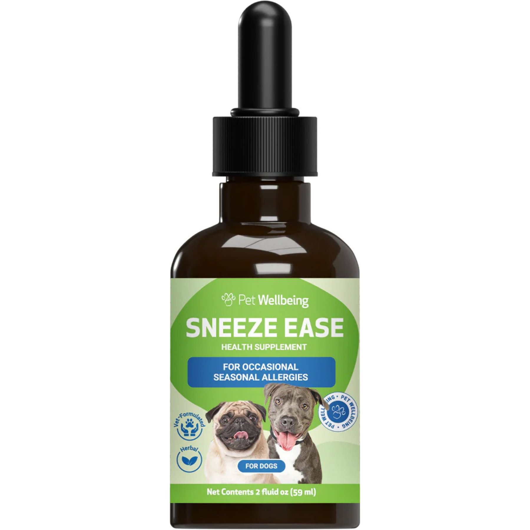 Pet Wellbeing Sneeze Ease Support Occasional Seasonal Allergy Relief Bacon Flavored Liquid Supplement for Dogs, 2-oz