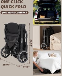 Hittite All-Terrain One-Hand Easy Fold Double Layer Anti-UV Waterproof Canopy Breathable Mesh Dog & Cat Stroller, 38.6 x 20.1 x 41-in, Samurai Black slide 2 of 9