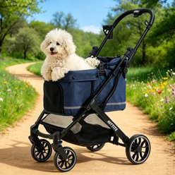 Hittite All-Terrain One-Hand Easy Fold Double Layer Anti-UV Waterproof Canopy Breathable Mesh Dog & Cat Stroller, 38.6 x 20.1 x 41-in, Midnight Blue