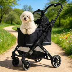 Hittite All-Terrain One-Hand Easy Fold Double Layer Anti-UV Waterproof Canopy Breathable Mesh Dog & Cat Stroller, 38.6 x 20.1 x 41-in, Samurai Black