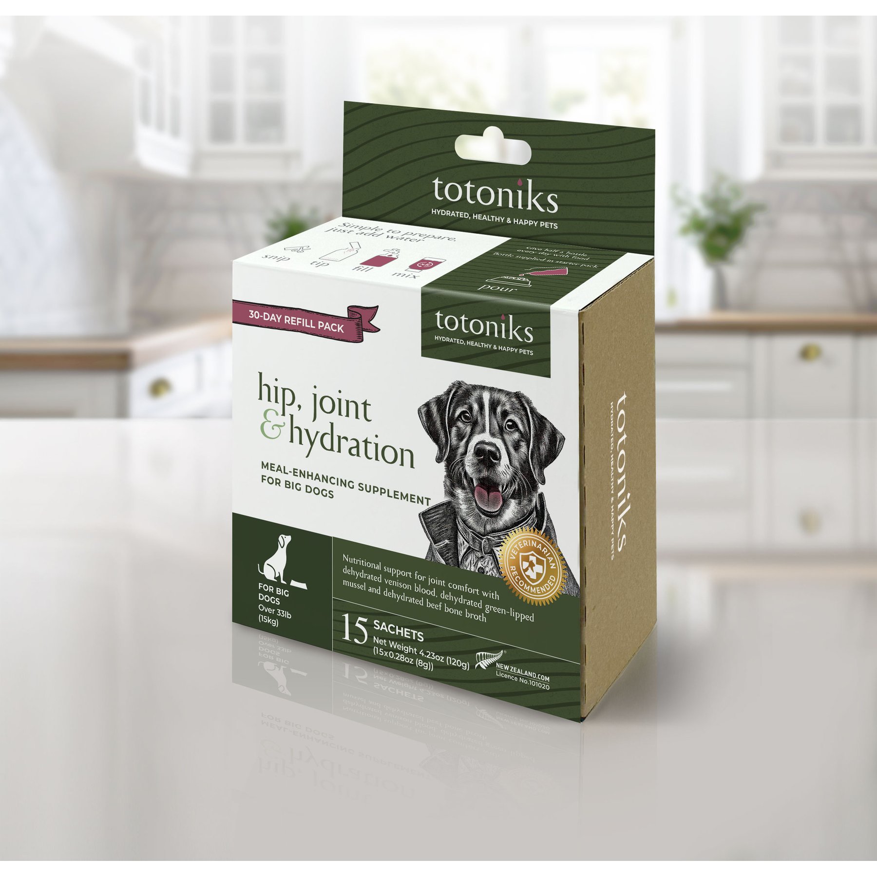 Totoniks Hip, Joint & Hydration Refill Pack Venison Flavored Powder Supplement for Large Dogs, 15 count